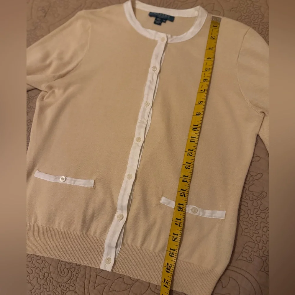 Lauren Ralph Lauren Beige Cream Chanel Style Cotton Cardigan Sweater, Size PM